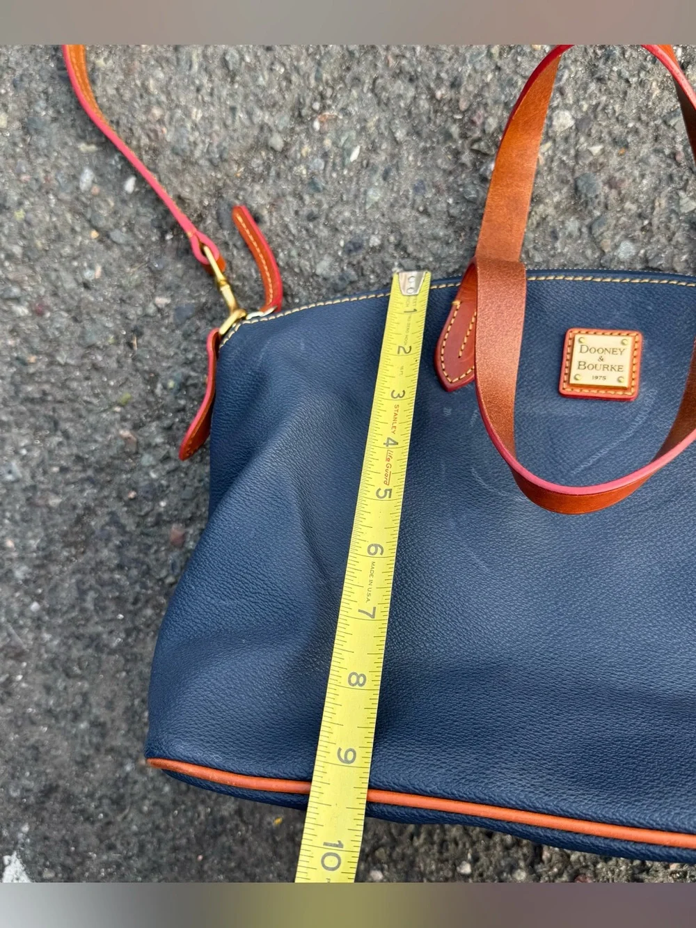 Dooney & BOURKE Handbag Satchel Shoulder Bag Pebble GRAIN Leather Dome Navy Blue